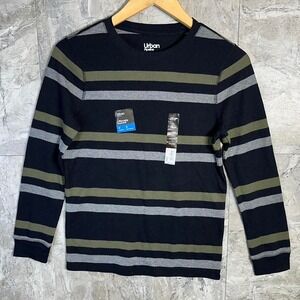 Black, grey, and green striped‎ long sleeve shirt Thermal Kids large 10-12